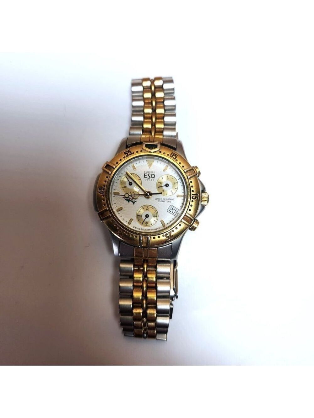 Esquire Swiss Watch Quartz Chronograph 300389 Stainless Gold Tones Water Resist